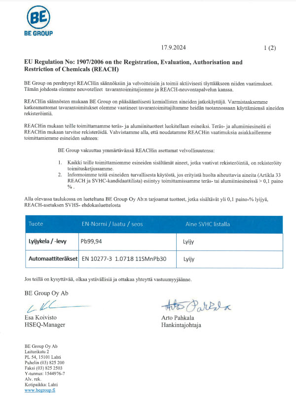 EU Regulation No: 1907/2006 on the Registration, Evaluation, Authorisation and Restriction of Chemicals (REACH)